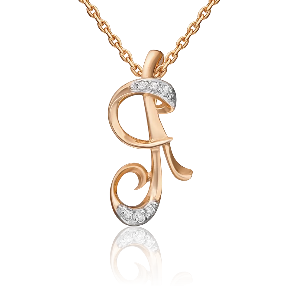 Подвеска «Буква Я» из красного золота с фианитами 03-1460-Я-401-1110-03