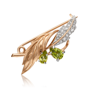 Брошь «Листья» из красного золота с хризолитами и натуральными топазами white 04-0238-00-243-1110-46