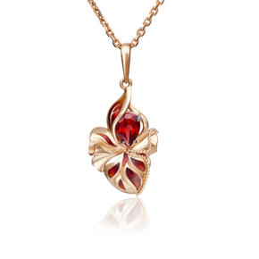 Подвеска «Удивительный цветок» из красного золота с гранатом и эмалью 03-2854-00-204-1110-57