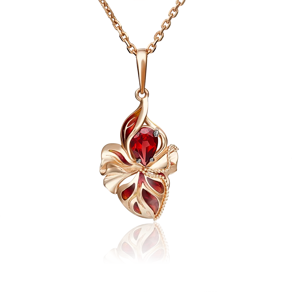 Подвеска «Удивительный цветок» из красного золота с гранатом и эмалью 03-2854-00-204-1110-57