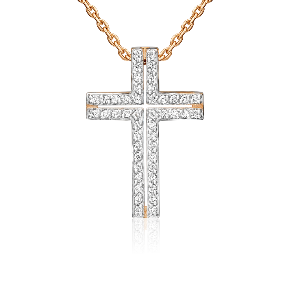 Декоративный крест из красного золота с бриллиантами 03-0512-00-101-1110-30