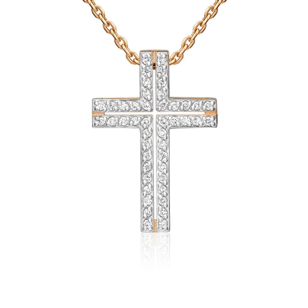 Декоративный крест из красного золота с бриллиантами 03-0512-00-101-1110-30