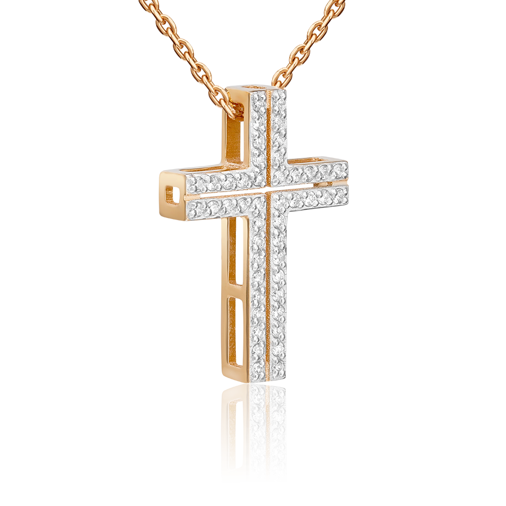 Декоративный крест из красного золота с бриллиантами 03-0512-00-101-1110-30