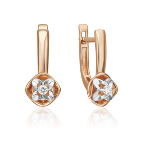 Серьги с английским замком из комбинированного золота с бриллиантом