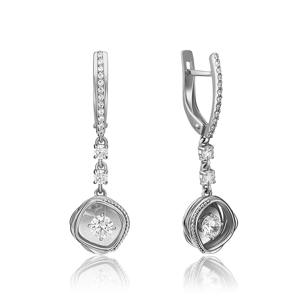 Серьги с английским замком из белого золота с фианитами 02-4289-00-501-1120-38
