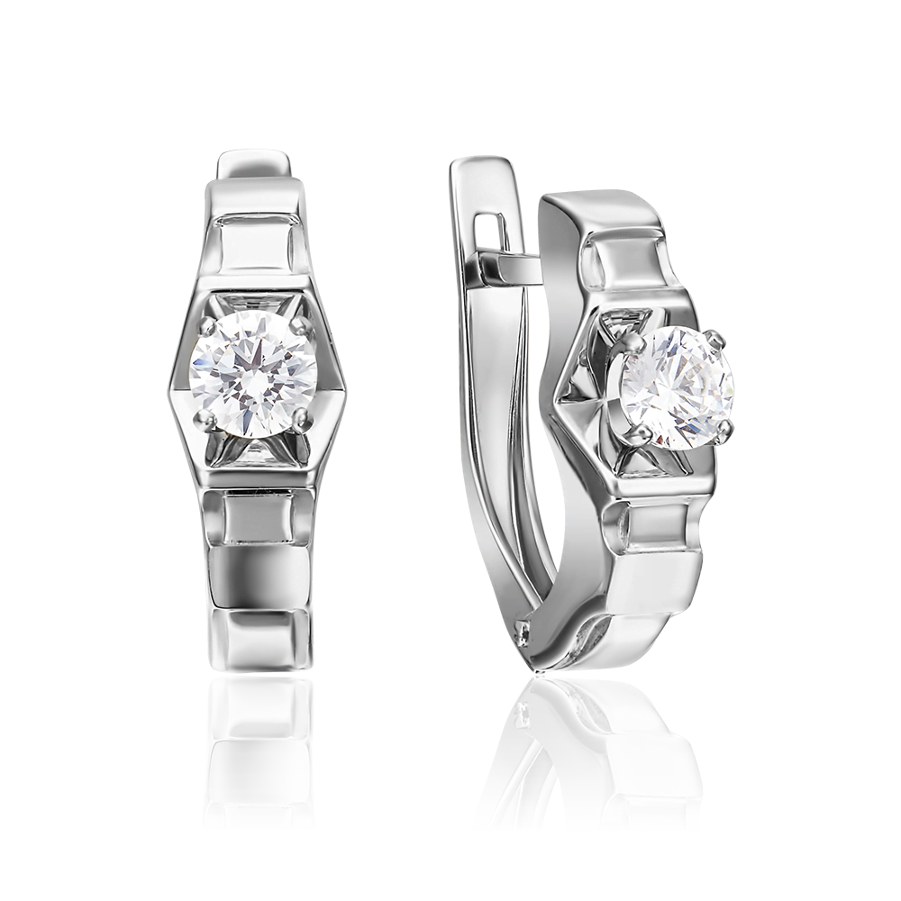 Серьги с английским замком из белого золота с фианитом 02-4320-00-501-1120-38