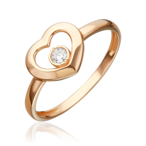Кольцо «Сердце» из красного золота с фианитом 01-5971-00-401-1110