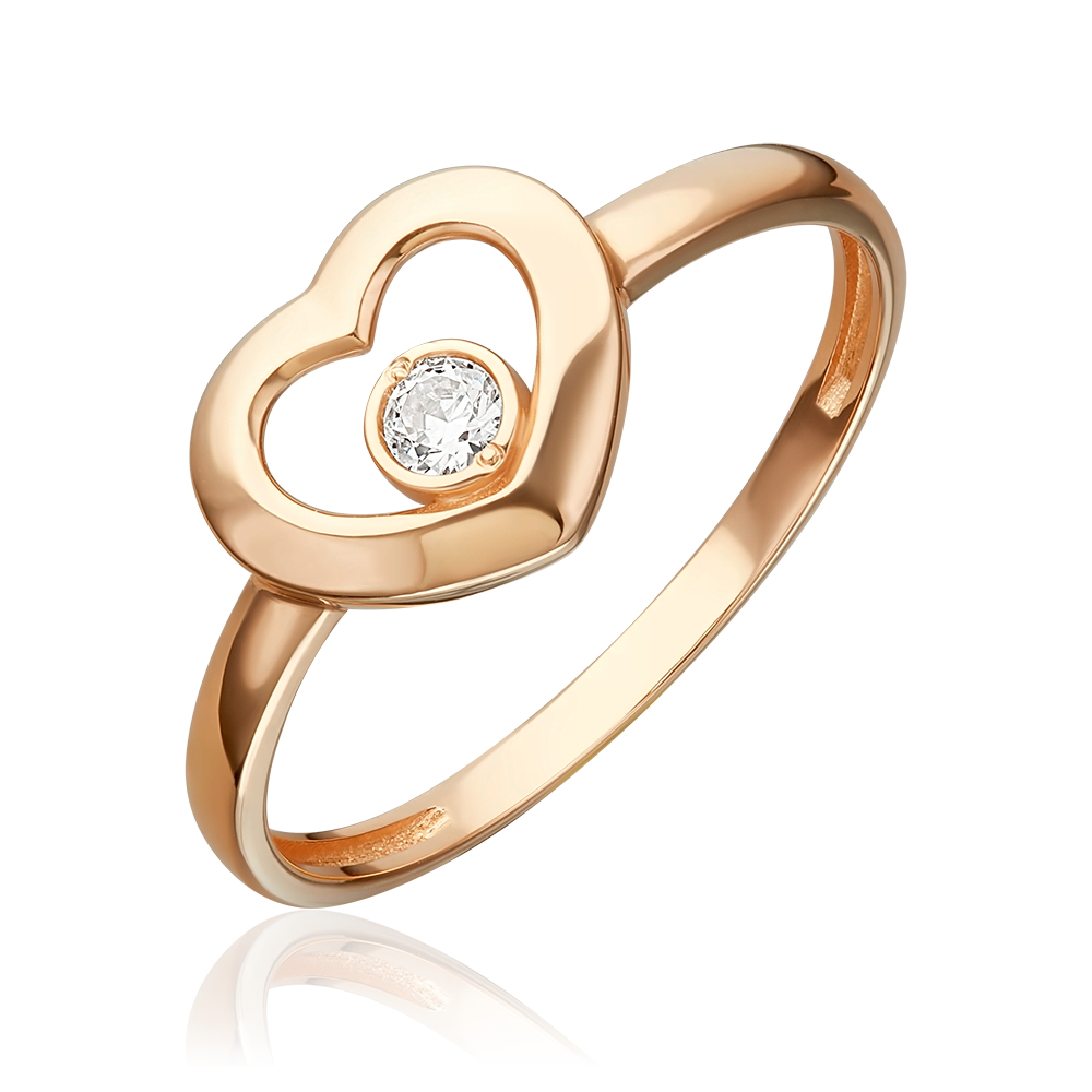 Кольцо «Сердце» из красного золота с фианитом 01-5971-00-401-1110