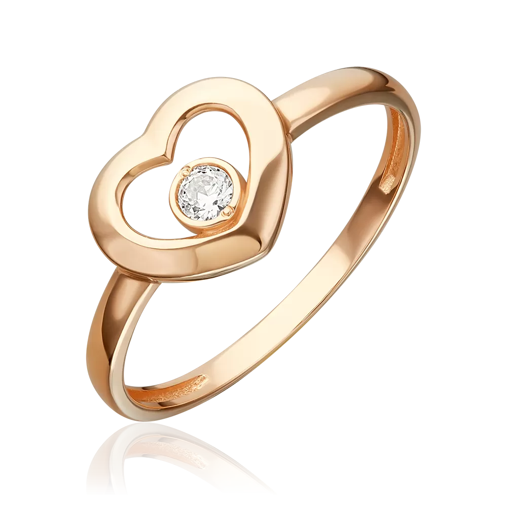 Кольцо «Сердце» из красного золота с фианитом 01-5971-00-401-1110