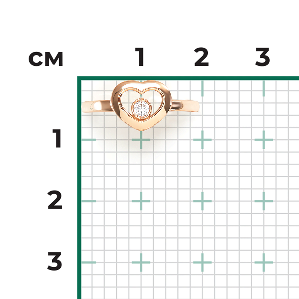 Кольцо «Сердце» из красного золота с фианитом 01-5971-00-401-1110