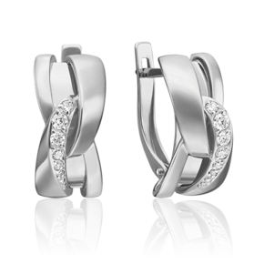 Серьги с английским замком из белого золота с фианитами 02-4572-00-401-1120-03