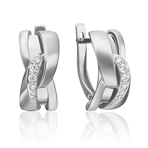 Серьги с английским замком из белого золота с фианитами 02-4572-00-401-1120-03