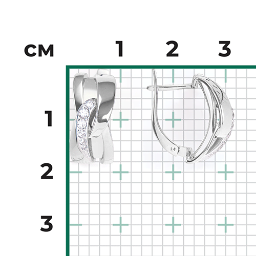 Серьги с английским замком из белого золота с фианитами 02-4572-00-401-1120-03