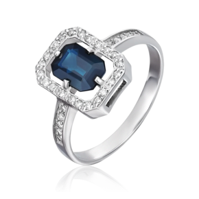 Кольцо из белого золота с сапфиром и бриллиантами