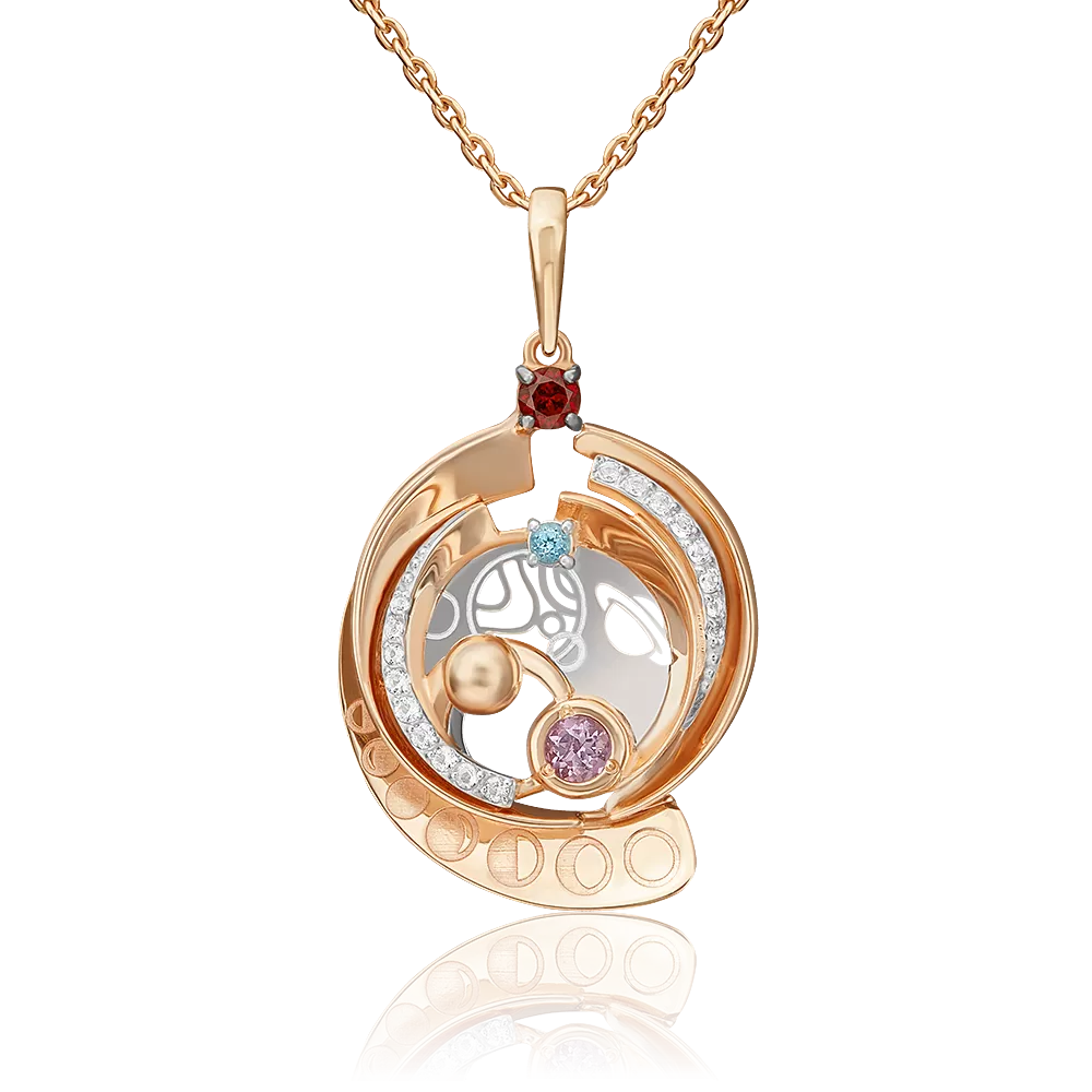 Подвеска «Парад планет» из комбинированного золота с миксом камней 03-3237-00-712-1111-76