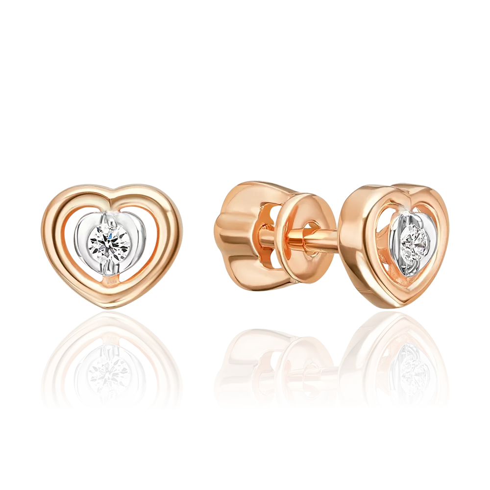 Серьги-пусеты из красного золота с бриллиантом 02-5612-00-101-1110