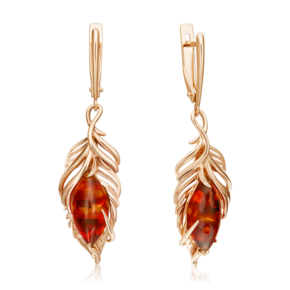 Серьги «Перья» с английским замком из красного золота с янтарём 02-4400-00-271-1110-46