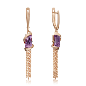 Серьги с английским замком из красного золота с аметистом 02-4563-00-203-1110-46