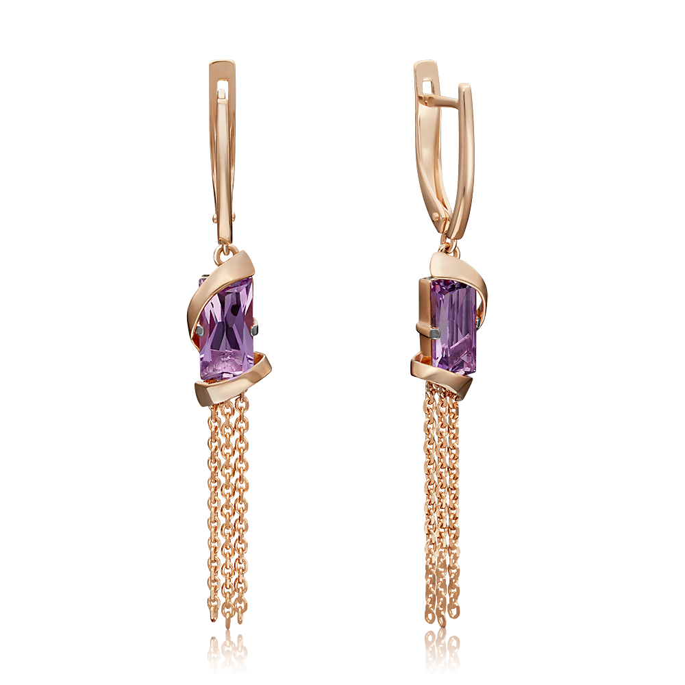 Серьги с английским замком из красного золота с аметистом 02-4563-00-203-1110-46