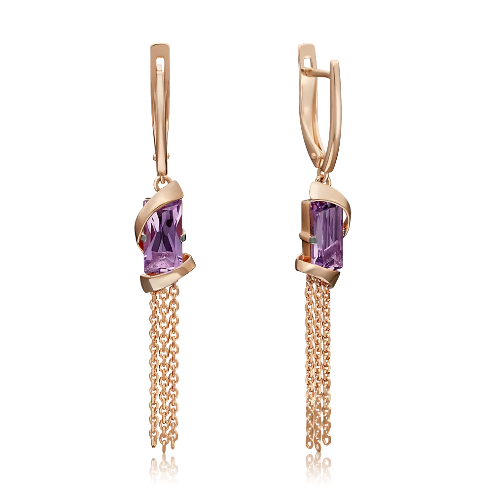 Серьги с английским замком из красного золота с аметистом 02-4563-00-203-1110-46