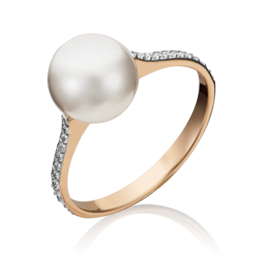 Кольцо из красного золота с жемчугом культивированным и фианитами 01-5336-00-302-1110-31