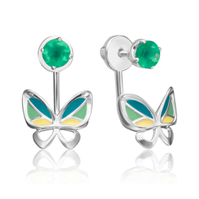 Серьги-джекеты «Бабочки» из серебра с халцедоном и эмалью 02-4668-00-274-0200-68