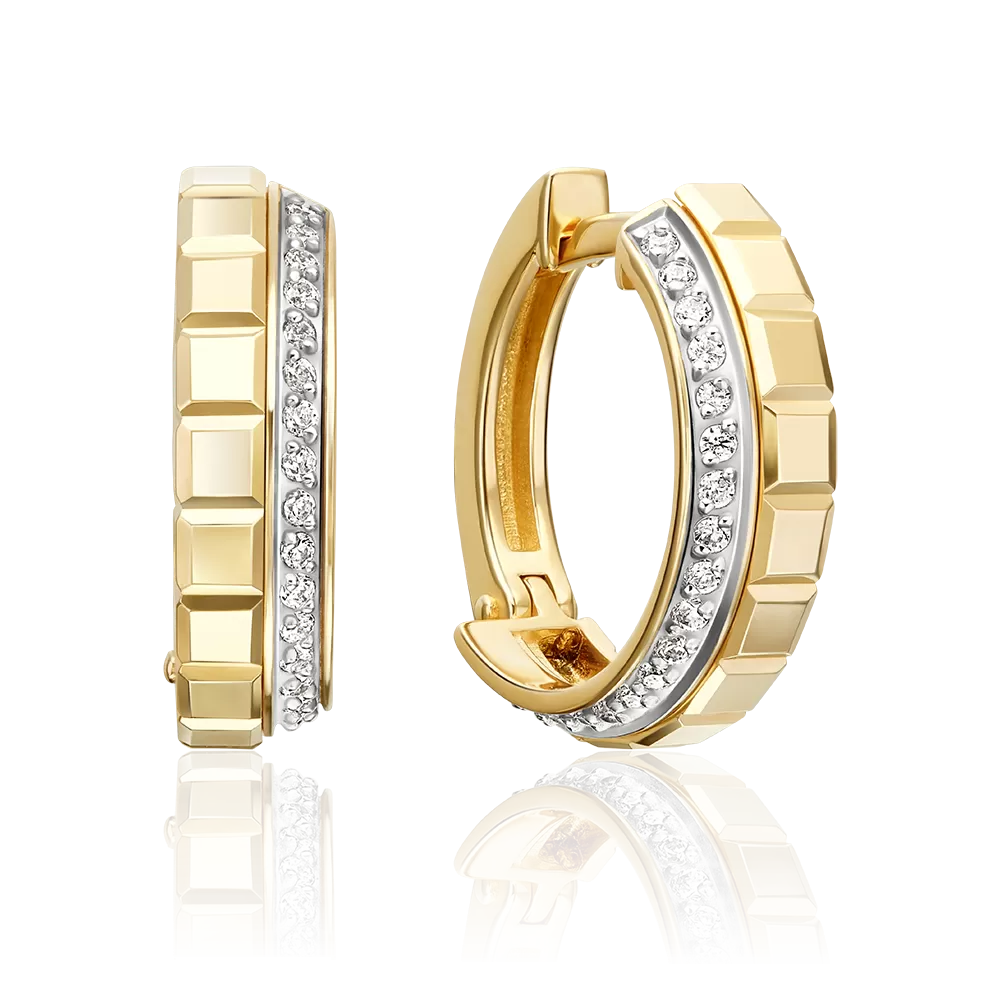 Серьги с английским замком из лимонного золота с фианитами 02-5561-00-401-1130