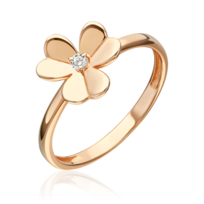 Кольцо «Клевер» из красного золота с фианитом 01-5951-00-401-1110