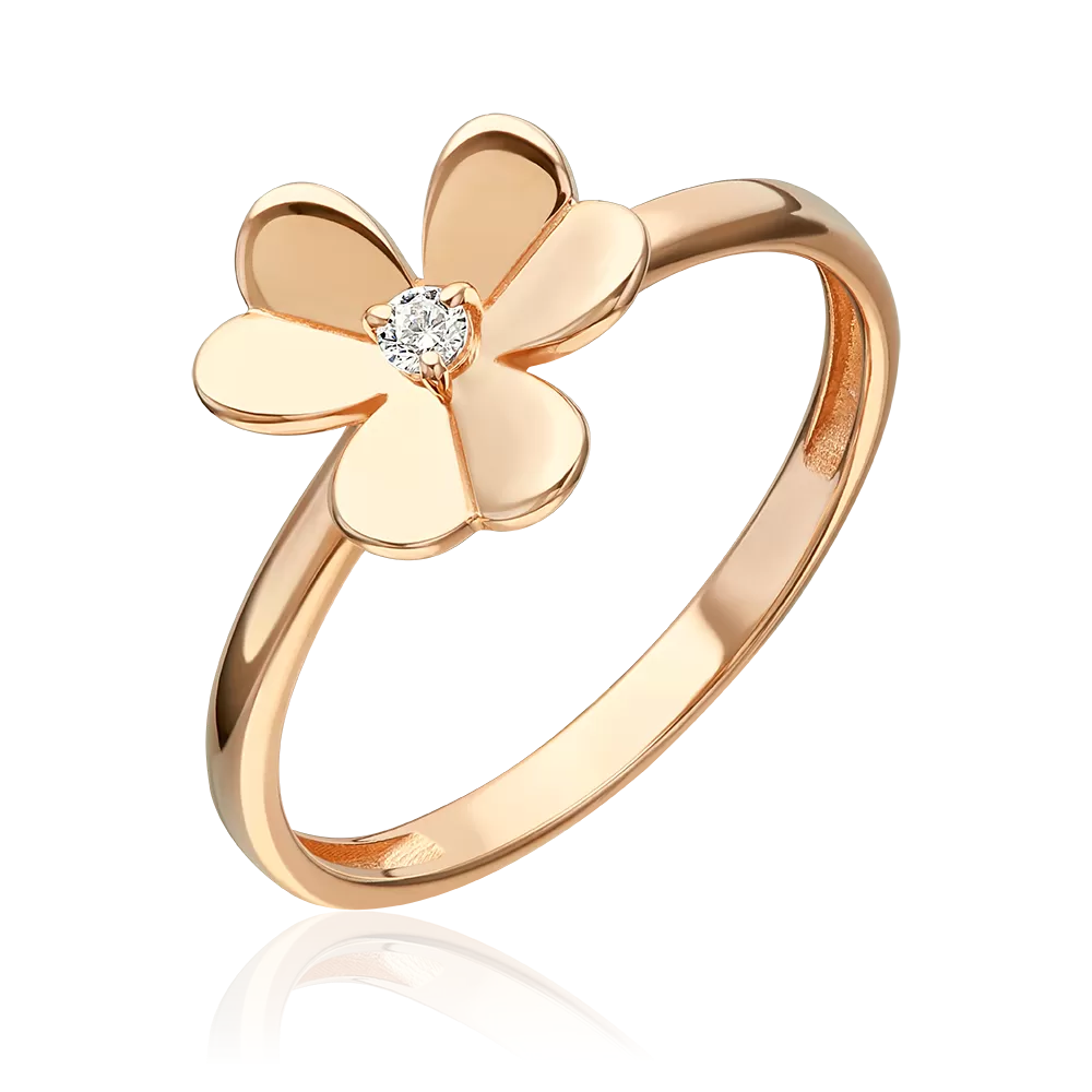 Кольцо «Клевер» из красного золота с фианитом 01-5951-00-401-1110
