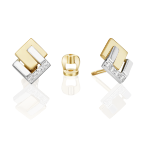 Серьги-пусеты из комбинированного золота с фианитами 02-5134-00-401-1121