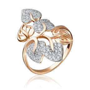 Кольцо «Листья» из красного золота с фианитами 01-3653-00-401-1110-24