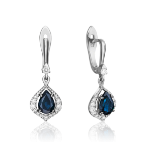 Серьги с английским замком из белого золота с сапфиром и бриллиантами 02-0902-00-105-1120-30