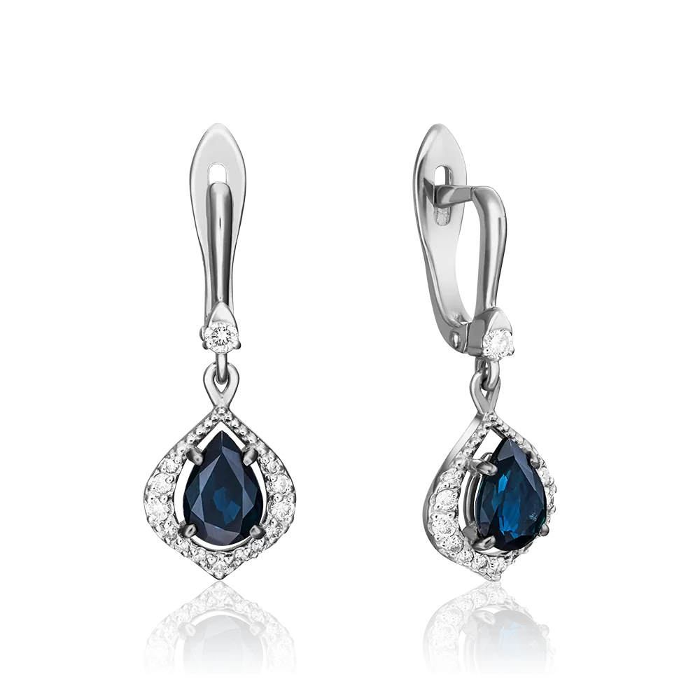 Серьги с английским замком из белого золота с сапфиром и бриллиантами 02-0902-00-105-1120-30