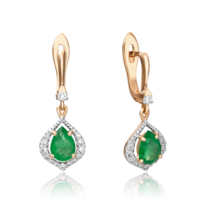 Серьги с английским замком из красного золота с изумрудом и бриллиантами 02-0902-00-106-1110-30