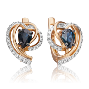 Серьги с английским замком из красного золота с сапфиром и бриллиантами 02-0903-00-105-1110-30