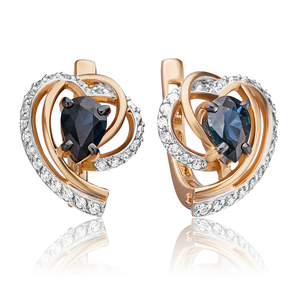 Серьги с английским замком из красного золота с сапфиром и бриллиантами 02-0903-00-105-1110-30