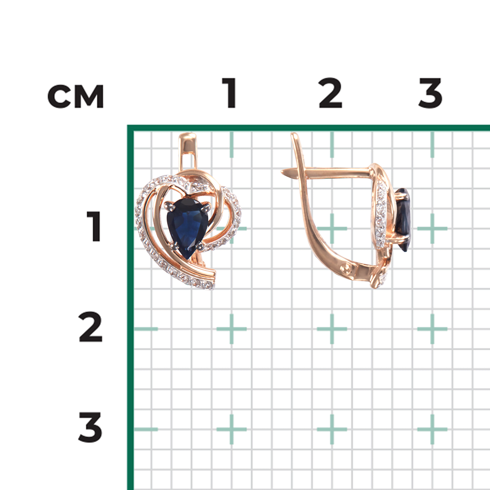 Серьги с английским замком из красного золота с сапфиром и бриллиантами 02-0903-00-105-1110-30