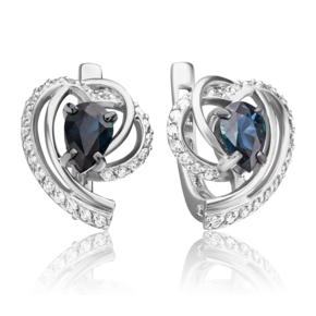 Серьги с английским замком из белого золота с сапфиром и бриллиантами 02-0903-00-105-1120-30