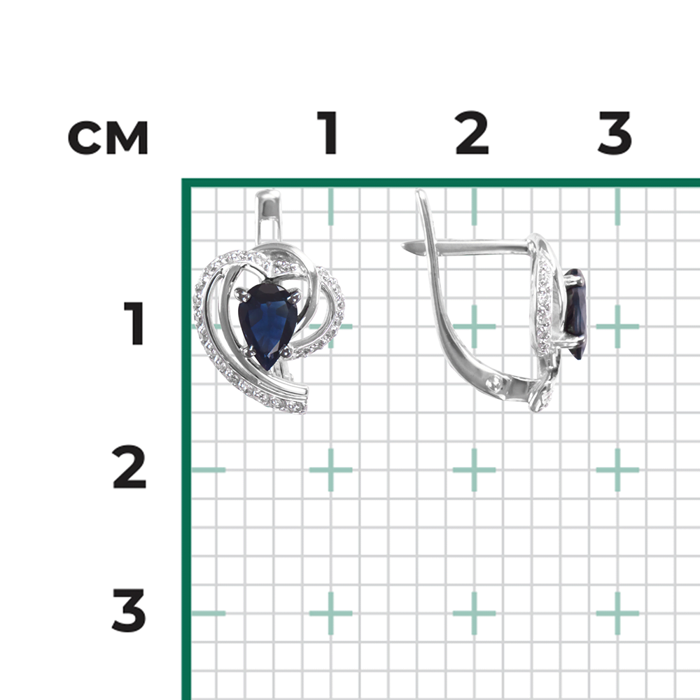Серьги с английским замком из белого золота с сапфиром и бриллиантами 02-0903-00-105-1120-30
