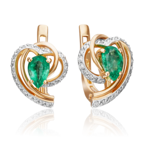 Серьги с английским замком из красного золота с изумрудом и бриллиантами 02-0903-00-106-1110-30