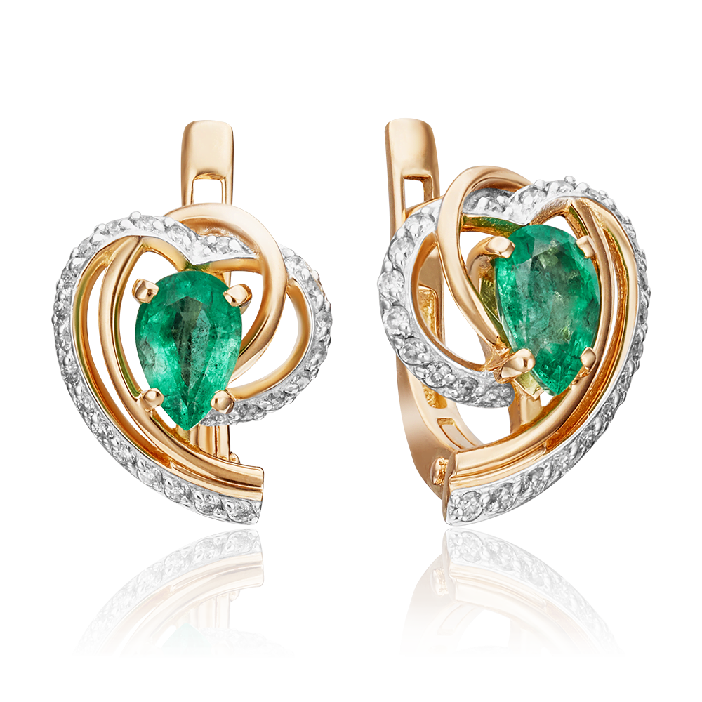 Серьги с английским замком из красного золота с изумрудом и бриллиантами 02-0903-00-106-1110-30