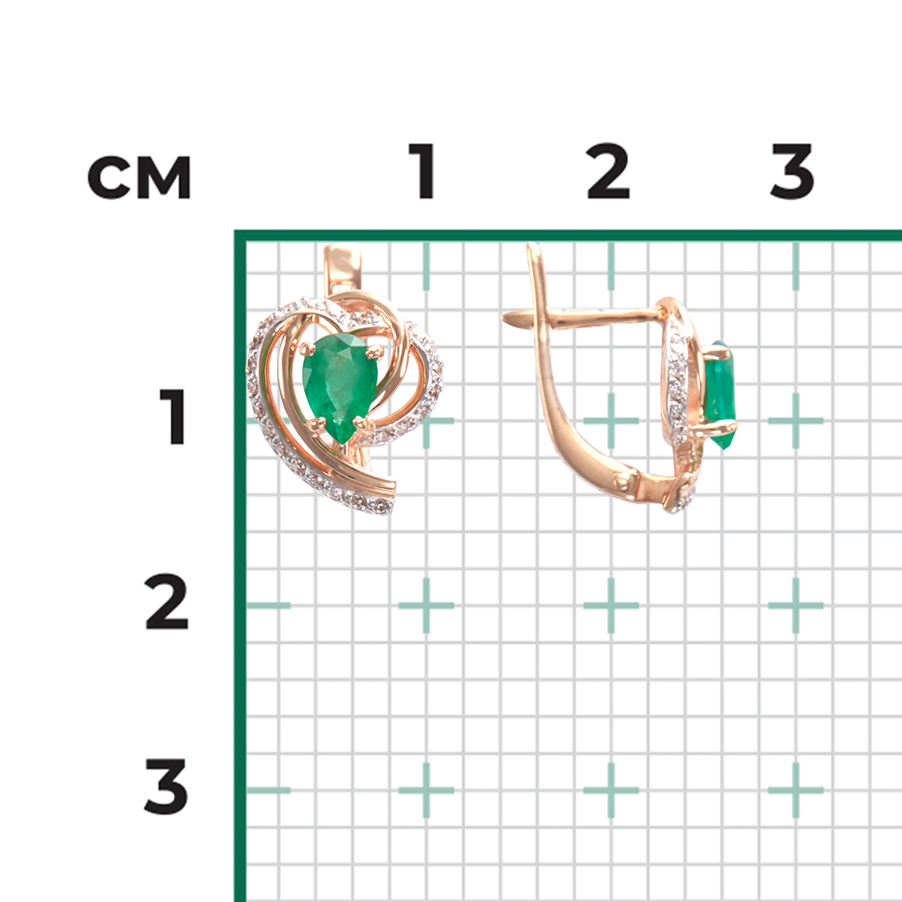 Серьги с английским замком из красного золота с изумрудом и бриллиантами 02-0903-00-106-1110-30