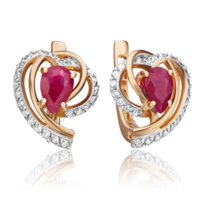 Серьги с английским замком из красного золота с рубином и бриллиантами 02-0903-00-107-1110-30