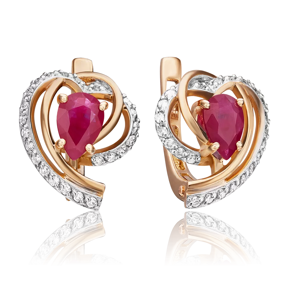 Серьги с английским замком из красного золота с рубином и бриллиантами 02-0903-00-107-1110-30