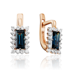 Серьги с английским замком из красного золота с сапфиром и бриллиантами 02-0904-00-105-1110-30