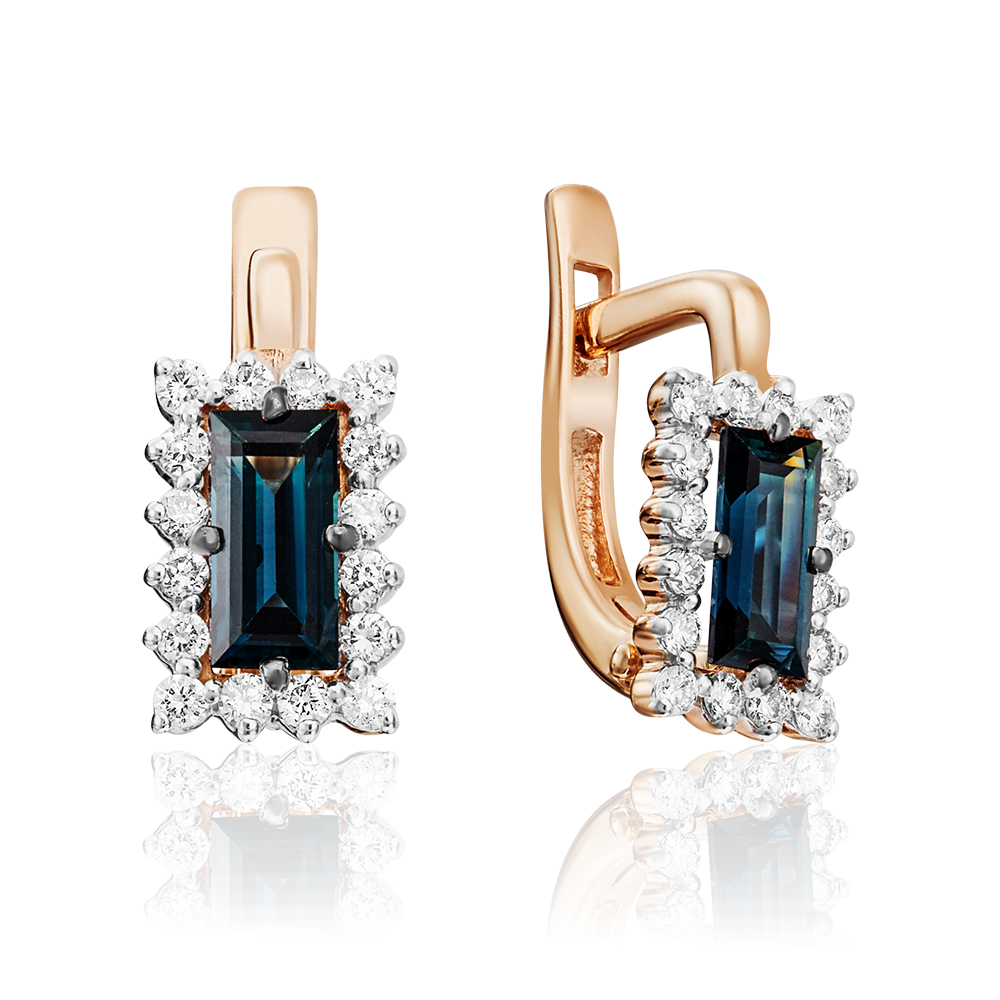 Серьги с английским замком из красного золота с сапфиром и бриллиантами 02-0904-00-105-1110-30