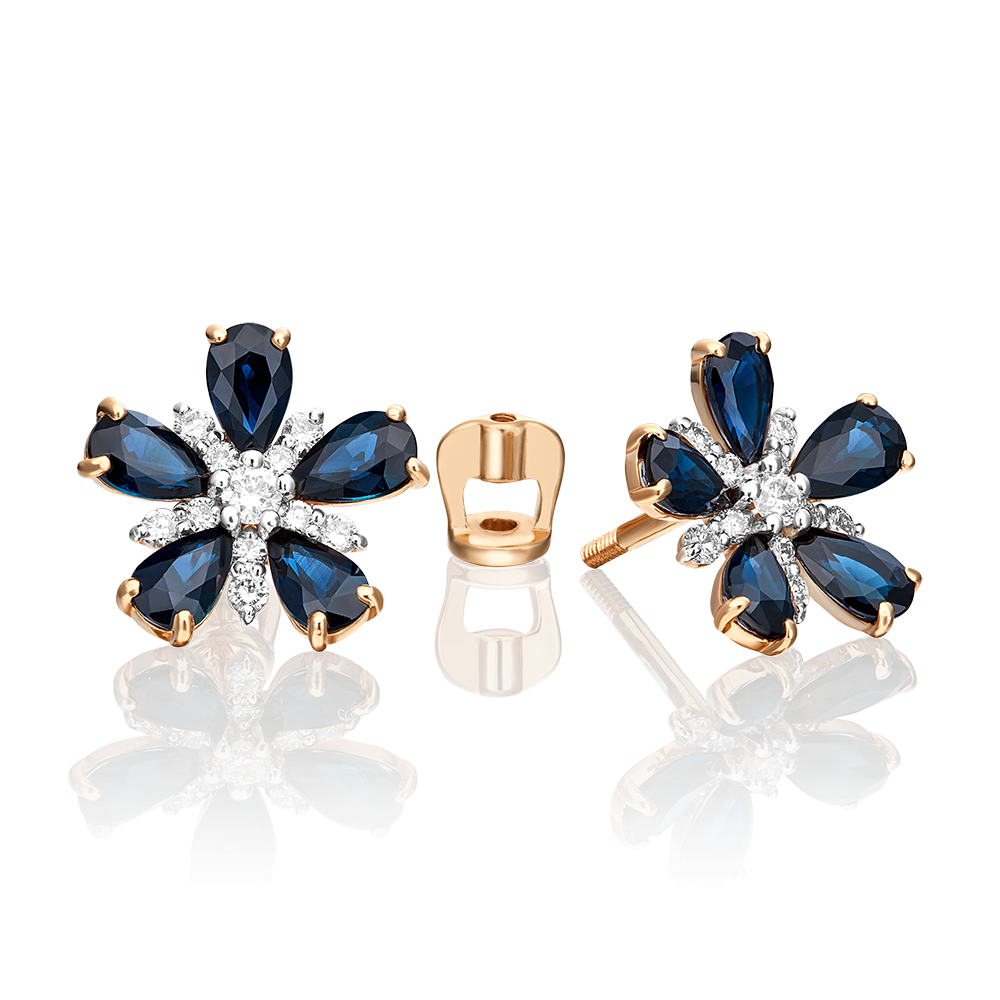 Серьги-пусеты из красного золота с сапфирами и бриллиантами 02-0905-00-105-1110-30
