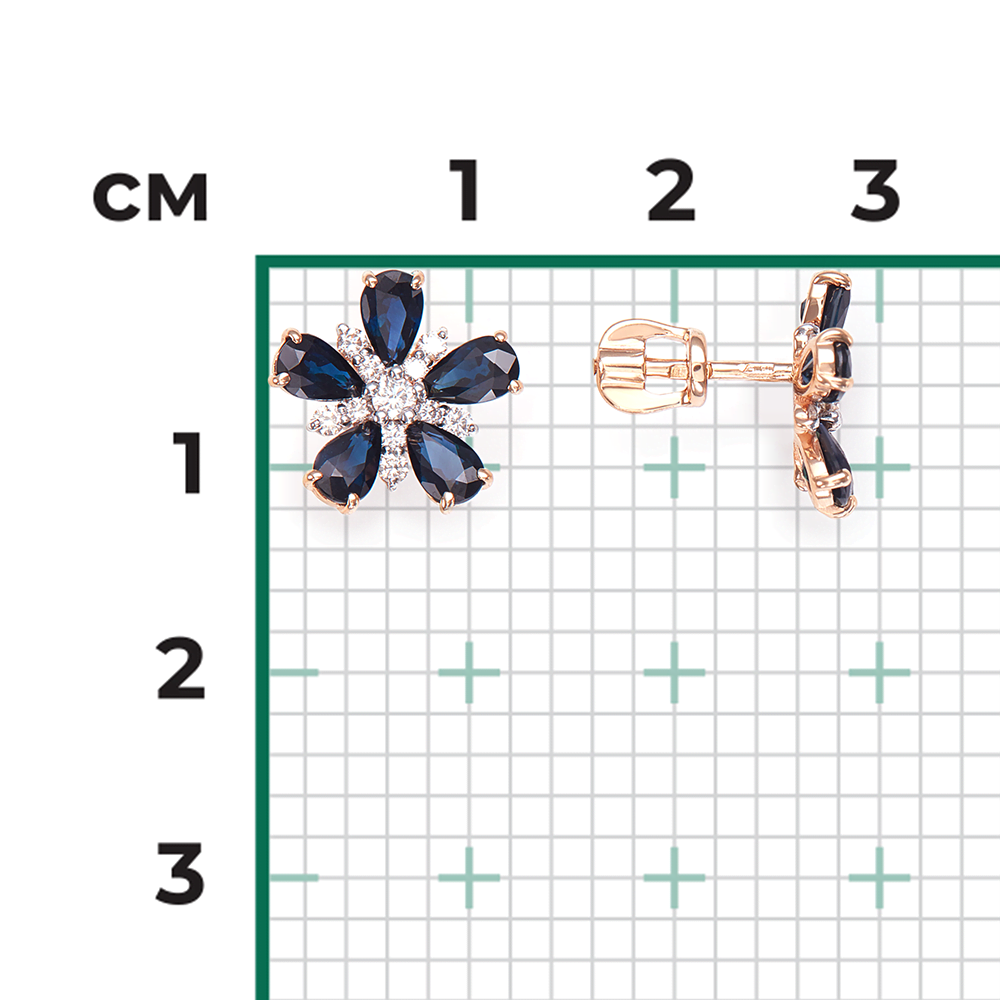 Серьги-пусеты из красного золота с сапфирами и бриллиантами 02-0905-00-105-1110-30