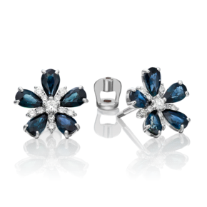 Серьги-пусеты из белого золота с сапфирами и бриллиантами