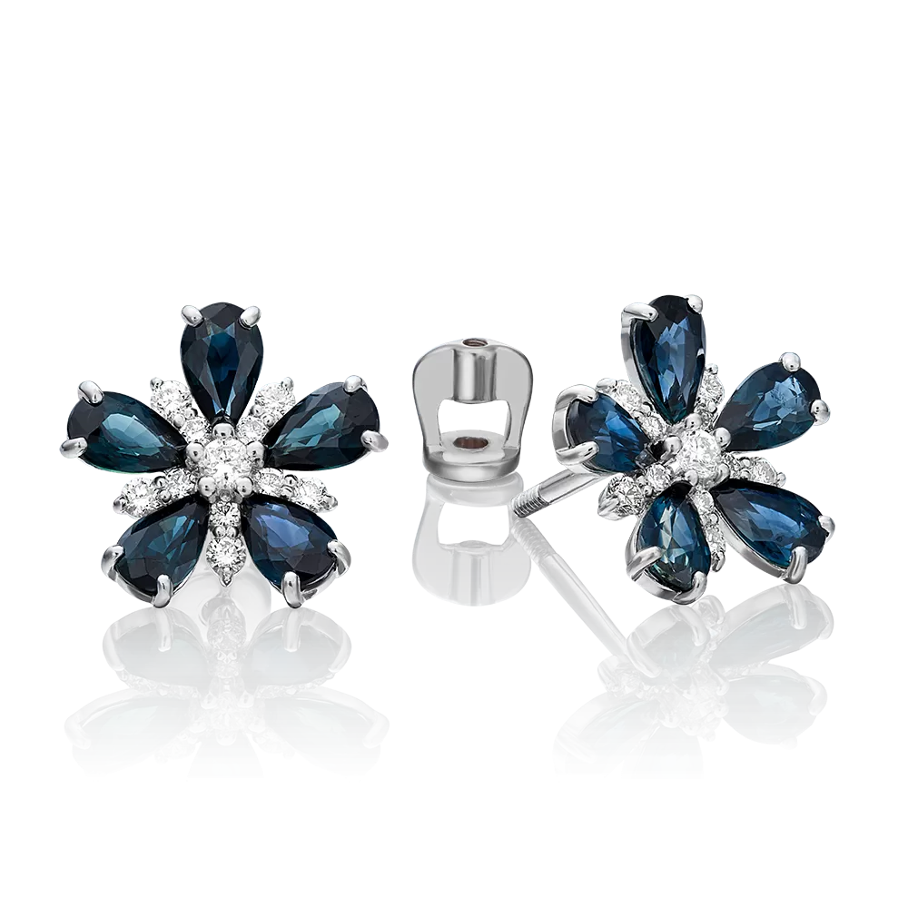 Серьги-пусеты из белого золота с сапфирами и бриллиантами 02-0905-00-105-1120-30